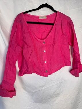Saga Italy Pink Button-Front Women’s Linen Top